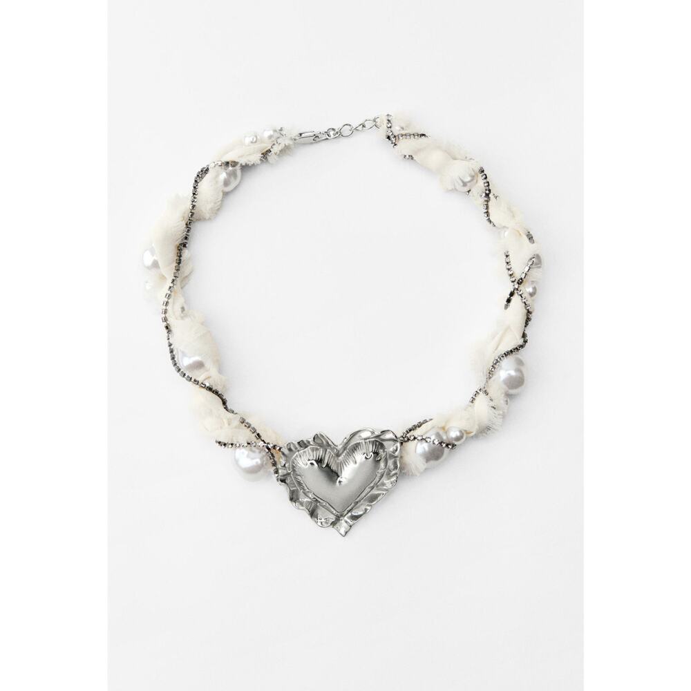 Nwt-Zara -PEARL JEWEL HEART NECKLACE